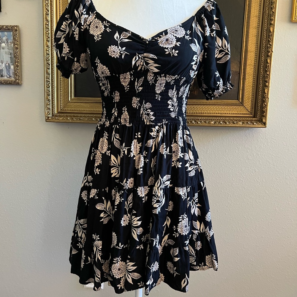 Angie Black and Cream Floral Mini Dress